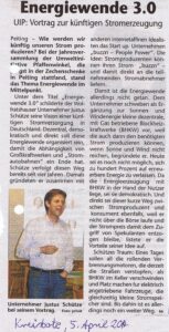 Bericht von der Jahreshauptversammlung 2014 mit Vortrag von Justus Schütze über die "Energiewende 3.0" (Kreisbote Schongau 05.04.2014)