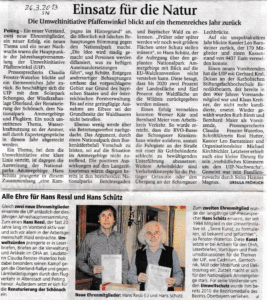 Einsatz für die Natur (Artikel über die Jahreshauptversammlung in den Schongauer Nachrichten vom 26. März 2013)