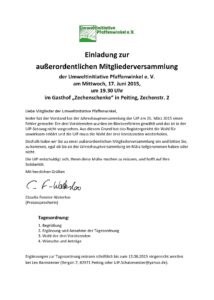 Einladung zur außerordentlichen Mitgliederversammlung der UIP am 17. Juni 2015 um 19.30 Uhr in der Zechenschenke in Peiting