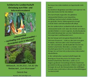 Einladung zu einem Vortrag über Solidarische Landwirtschaft am 30.09.2015 in Murnau